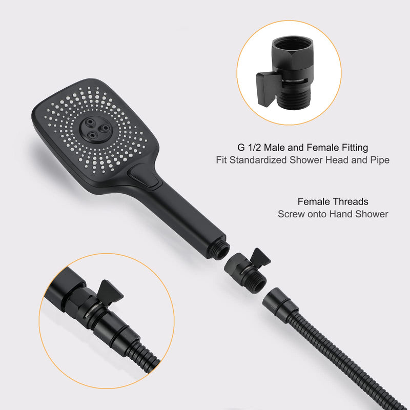 Matte Black Water Flow Control Valve, G1/2" Shower Head Flow Control Brass Shut Off Valve for Handheld, Water Pressure Regulator Replacement for Shower System Matte Black
