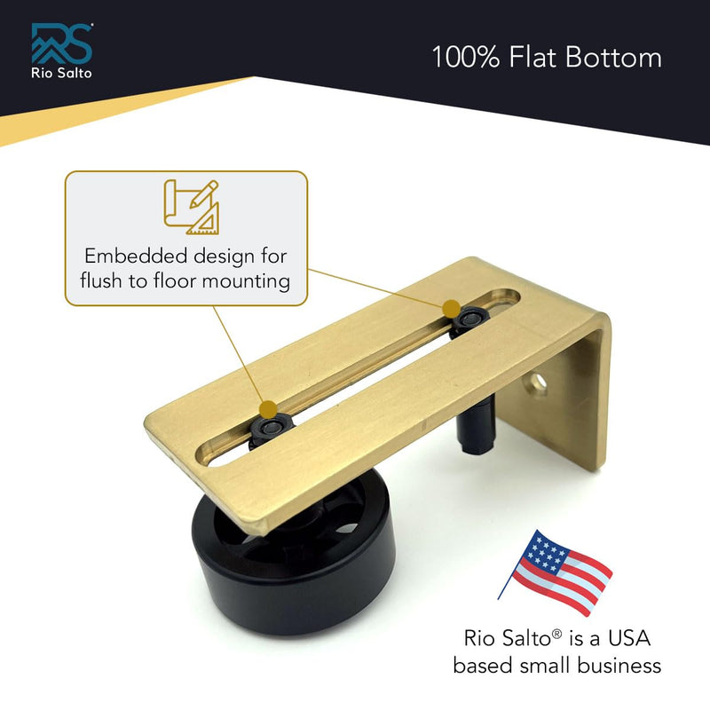 Rio Salto Gold Barn Door Floor Guide 2-Pack Hardware Kit Adjustable Width Sliding Hardware Modern Barn Interior Gold Brushed Brass Panel Light Gold Roller (Floor Guide, Wall Mount - 2 Pack)