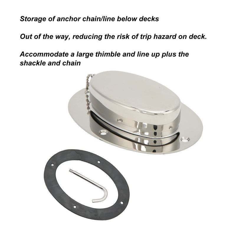 Yctze Rope Deck Pipe 304 Stainless Steel Chain Deck Pipe with Rubber Gasket 6.32x4.47in Base 4.3x2.31in Hole Marine Yacht Accessories
