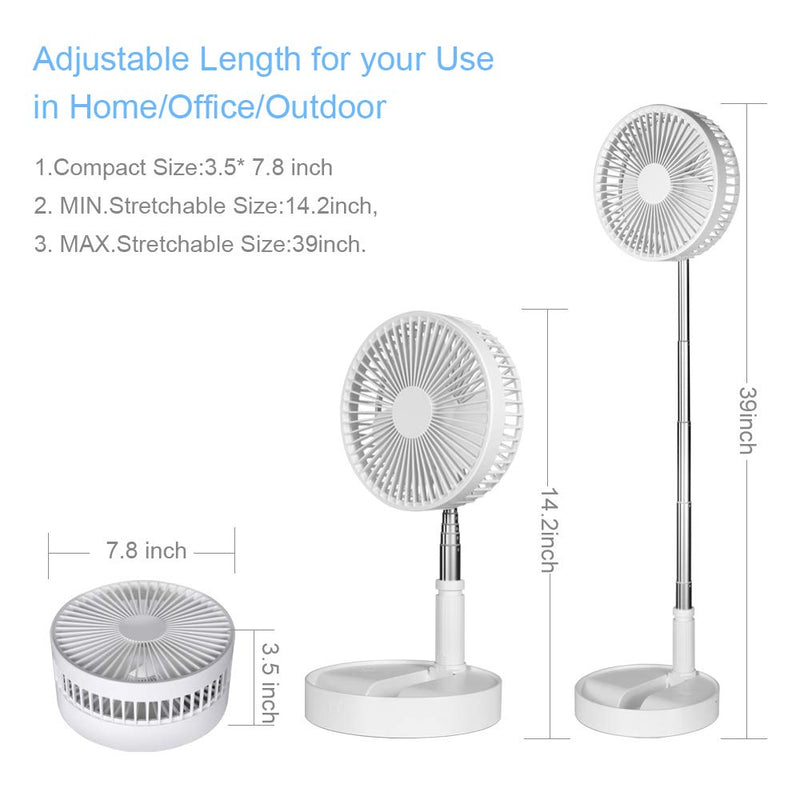 9H Battery Operated Fan Foldable Table Desk Floor Pedestal Fan Rechargeable 4 Speeds Portable 8-inch Fan