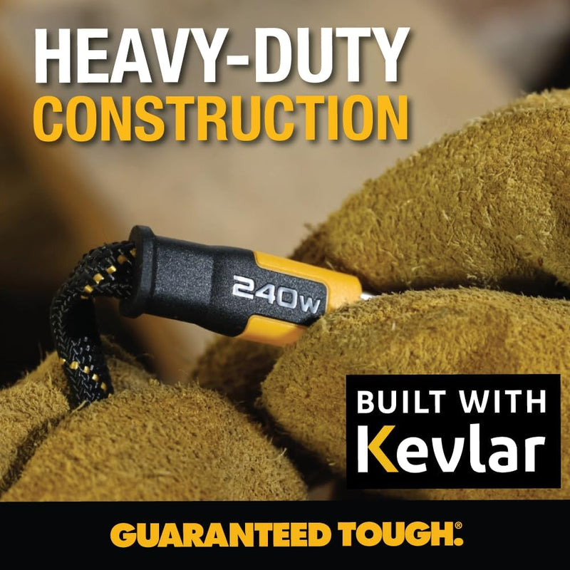 DEWALT Heavy Duty USB C to USB C Fast Charging Cables w/Kevlar, Flat 240W USBC to USBC Charge Cables, High Speed Type C Charging for iPhone 17 16 15 Series, Samsung Galaxy, MacBook, Pixel, 2-Pack 4FT Yellow&Black