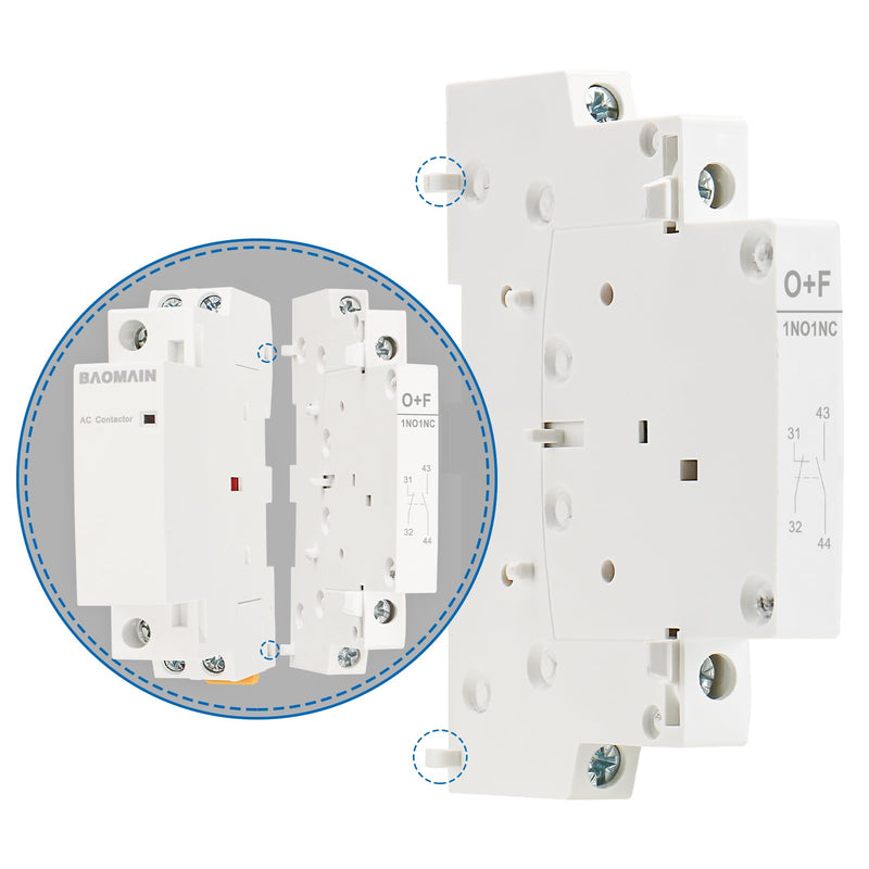 Baomain Auxiliary Contact for AC Contactors 1NO+1NC 500V 50/60Hz Side Mounted Pack of 2 (1NO+1NC)