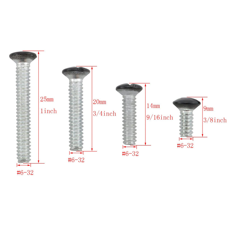 120pc Wall Plate Screws #6-32 Thread Black Screws for Wall Light Switch Panels 4 Lengths (30pc 3/8 Inch + 9/16 Inch + 3/4 Inch + 1 Inch)