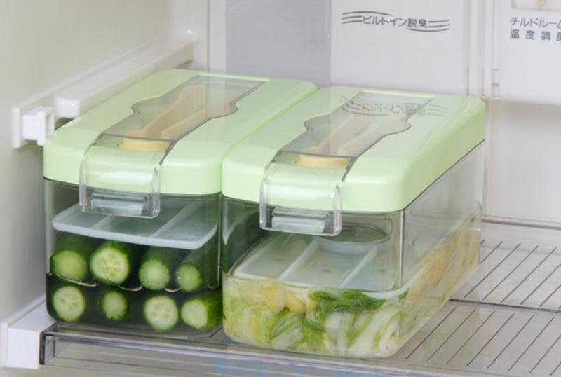 Japanese Pickle Maker with Tongs - Tsukemono Maker - 1.8L - Green - BPA Free - Made in Japan