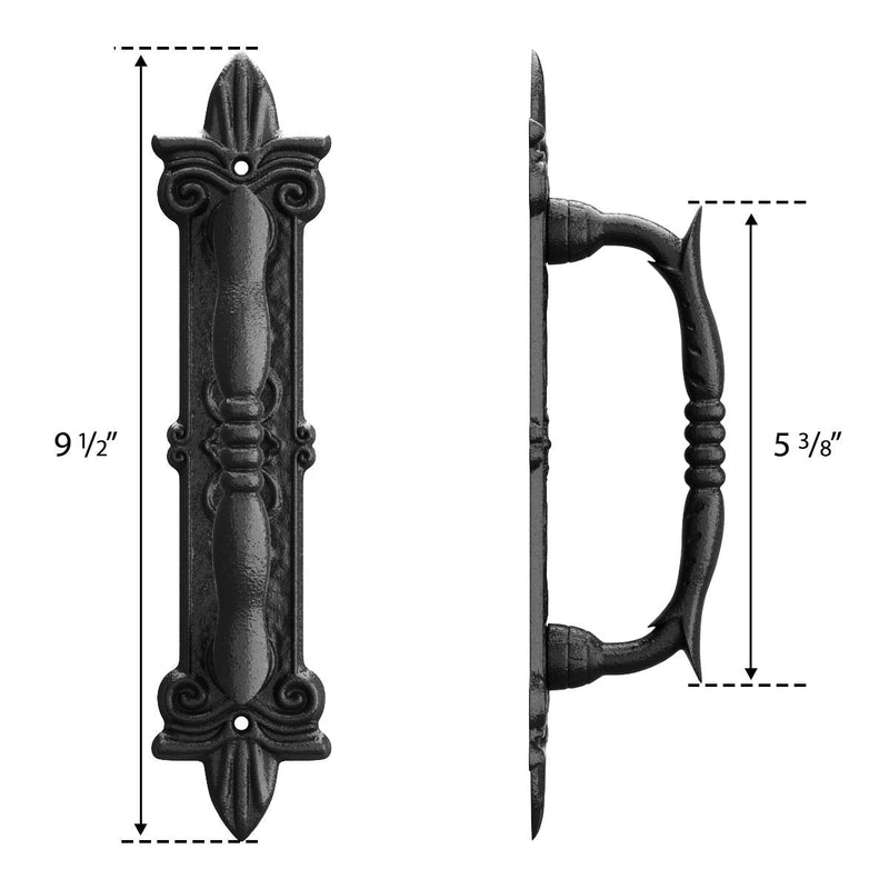 SMARTSTANDARD Heavy Duty 9" Antique Barn Door Handle Set of 2, Large Rustic Carved Door Pull, for Gates Garages Sheds, Black Powder Coated Finish 2 handles