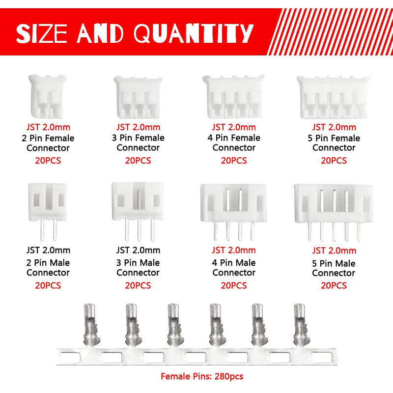 WMYCONGCONG 440 PCS 2.0mm PH 2 3 4 5 Pin Housing and Female Pin Header Terminal Connector Kit Compatible with PH Connector