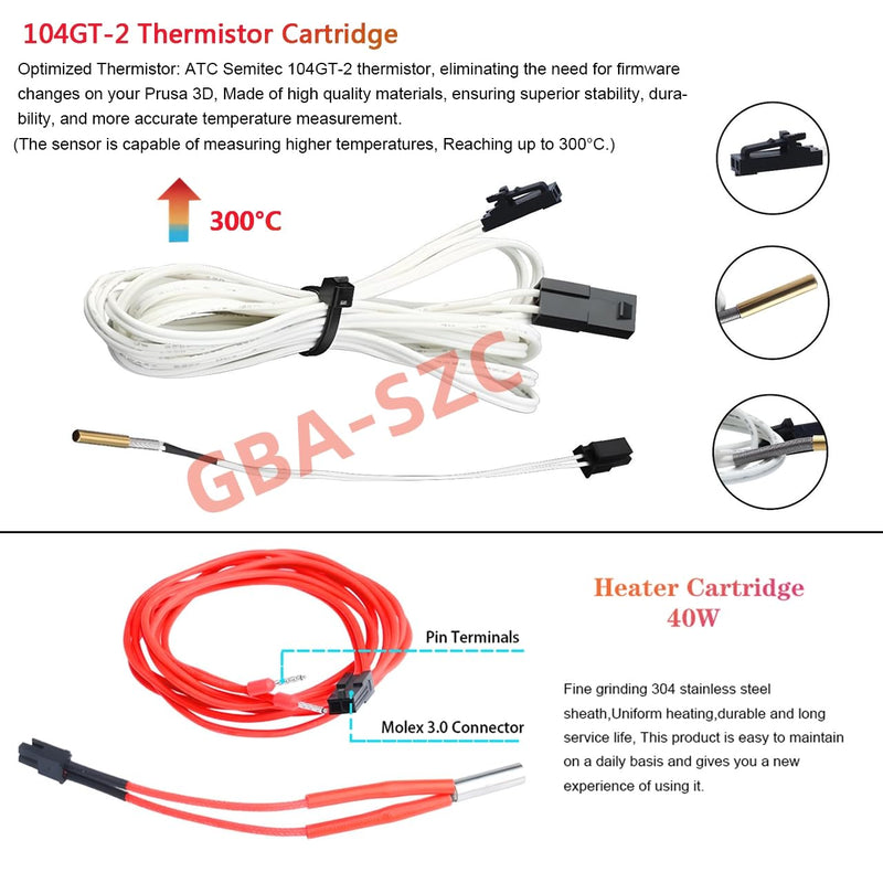 Upgrade Prusa i3 MK3s+ Hotend Plated Copper 24V 40W Kit,V6 Bi-Metal Heatbreak,Plated Copper Heater Block,Plated Copper Nozzle 0.4mm for Prusa i3MK3,MK3S,MK3S+3D Printer for V6 Hotend Kit. Prusa MK3 Hotend Plated Copper Nozzle Kit