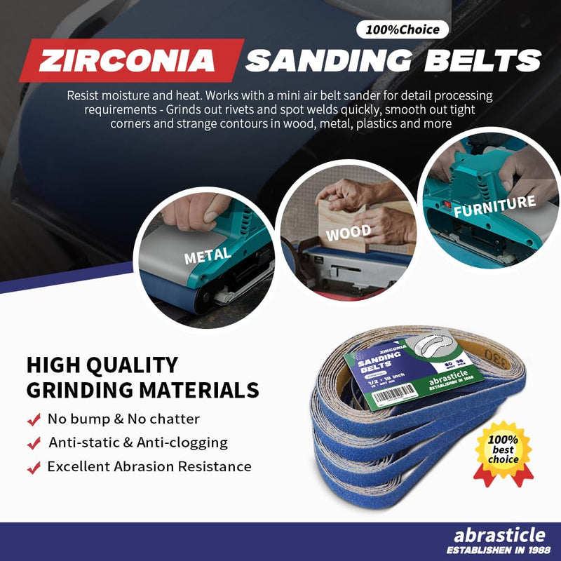 1/2" x 18" Zirconia Sanding Belts for Metal - 1/2 x 18 Inch Zirconia Metal Grinding Sand Paper, 36 PCS 80 Grits, Perfect for Knife Blade Sharpening, Metal Polishing, Derusting, Woodworking 1/2" x 18" 80 Grit(36 pack)