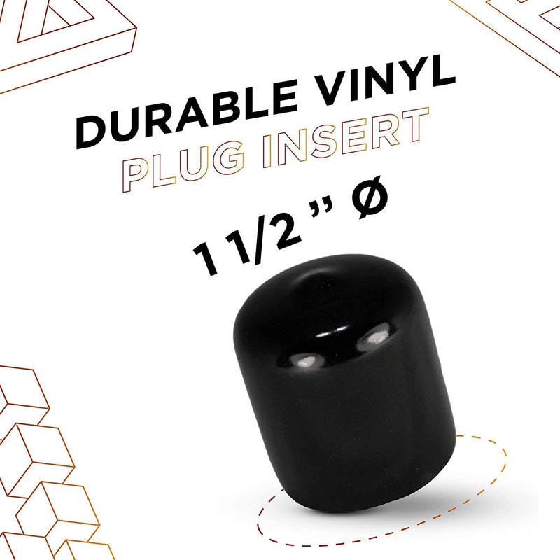 Made in USA Prescott Plastics 1.5" Inch Round Vinyl Plug Insert (4 Pack), Black Tall Rubber Flexible End Cap for Metal Tubing, Fence, Glide Insert for Pipe Post and Furniture 1.5" Tall 4 Pack