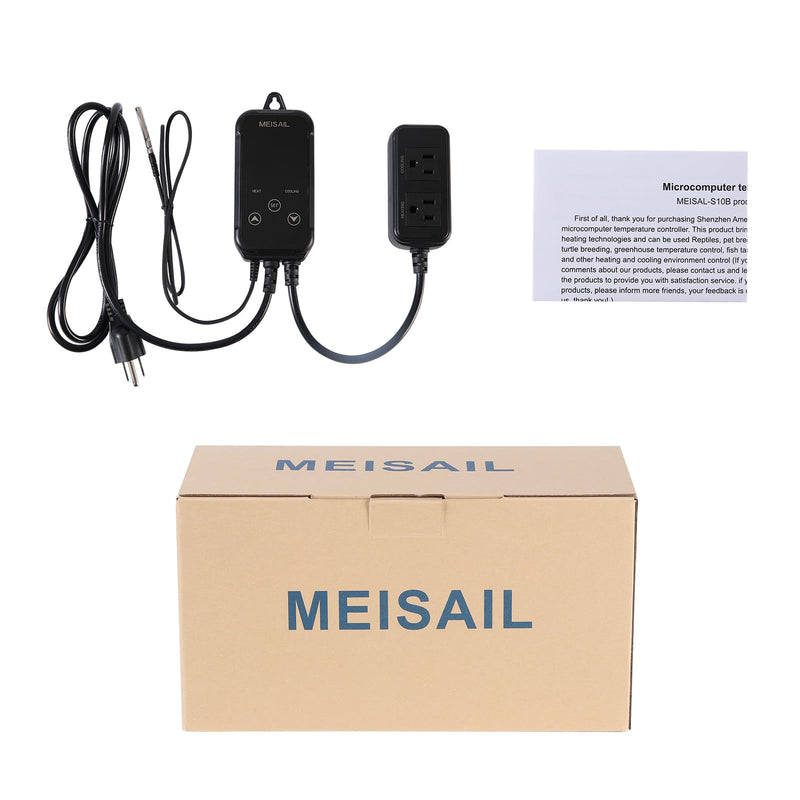 Digital Temperature Controller 2-Stage Outlet Thermostat Heating and Cooling Mode Carboy Homebrew Fermenter Greenhouse Terrarium 110V 10A (S10B-B)