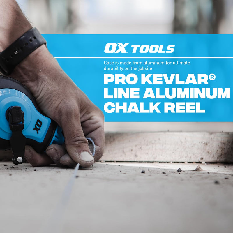 OX Tools Pro Aluminum Body Chalk Reel 6x Gear with Kevlar Reinforced Line | Strong Thick Bold Chalk Line | Chalk Line Tool | Chalk Box | KEVLAR line - NewNest Australia