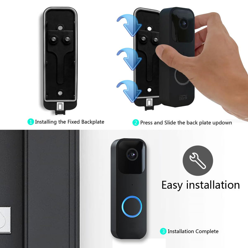 Blink Doorbell Backplate, Blink Doorbell Mount, Upgrade 2 Holes Metal Tab Blink Doorbell Backplate Replacement, Blink Doorbell Accessories, Mounting Plate with Blink Key Replacement black