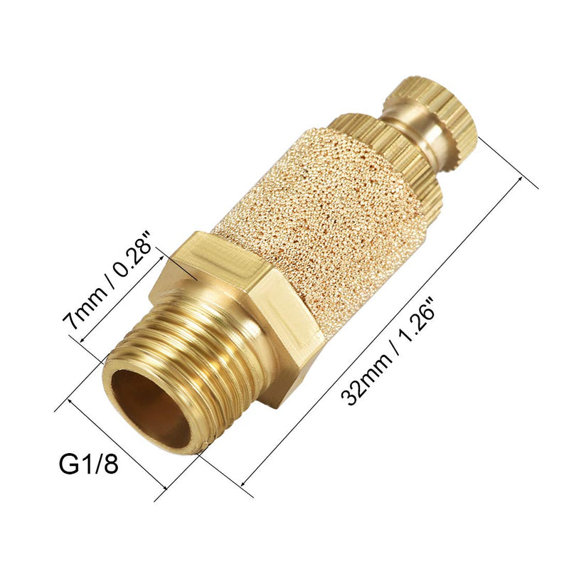 uxcell Sintered Bronze Exhaust Muffler Top Adjustable G1/8 Pneumatic Air Muffler Air Flow Speed Controller Brass Flow Control Muffler 2pcs