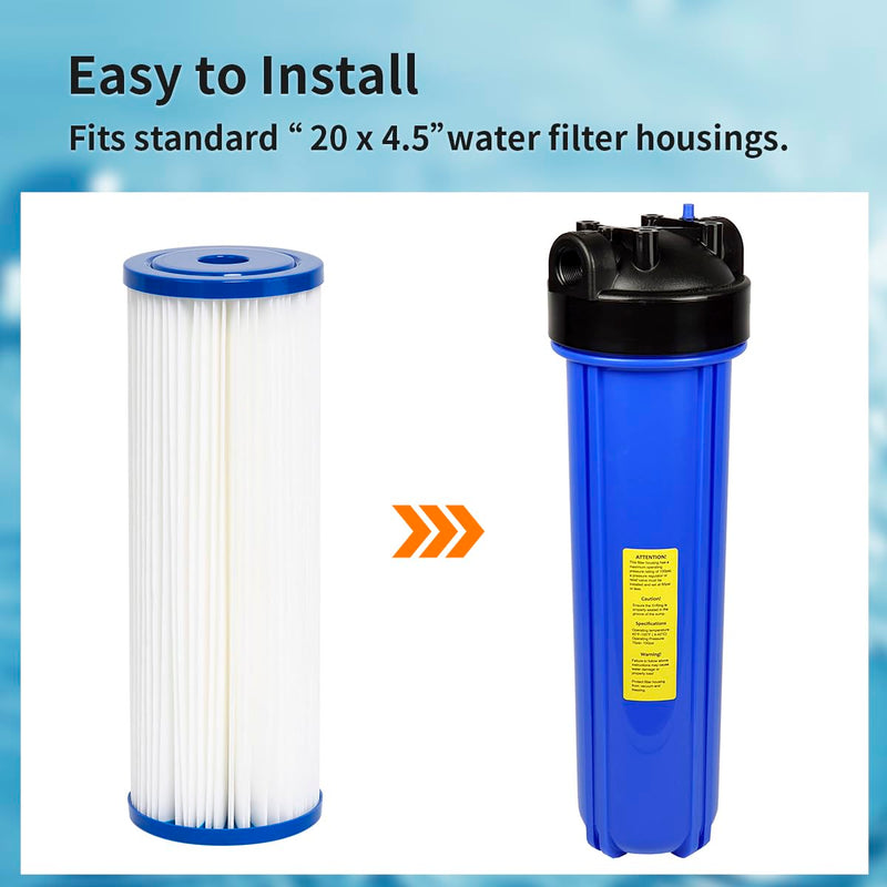 WuYan 20" x 4.5" Whole House Pleated Sediment Water Filter Cartridge for ECP20-20BB, AP810-2, R30-20BB, HDC3001, ECP5-20BB, 2Pack