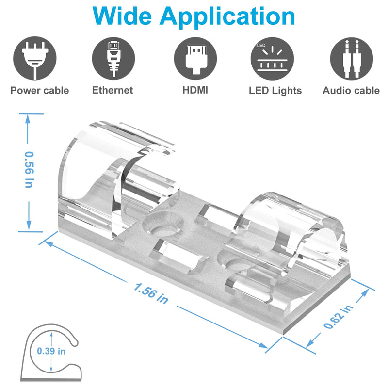 Cable Clips Clear (Large, 26PCS), Heavy Duty Extension Cord Clips Wall, Adhesive Wire Holders Clips Electric Wires Cord Organizer, Powre Cable, PC, Ethernet, TV-Coax, LED Light Clips L