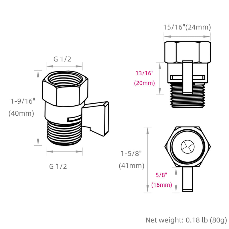 Shower Flow Control Valve, APLusee Brass Water Pressure Regulator with On Off Adjustable Switch Lever for Universal Shower Head and Arm, Chrome