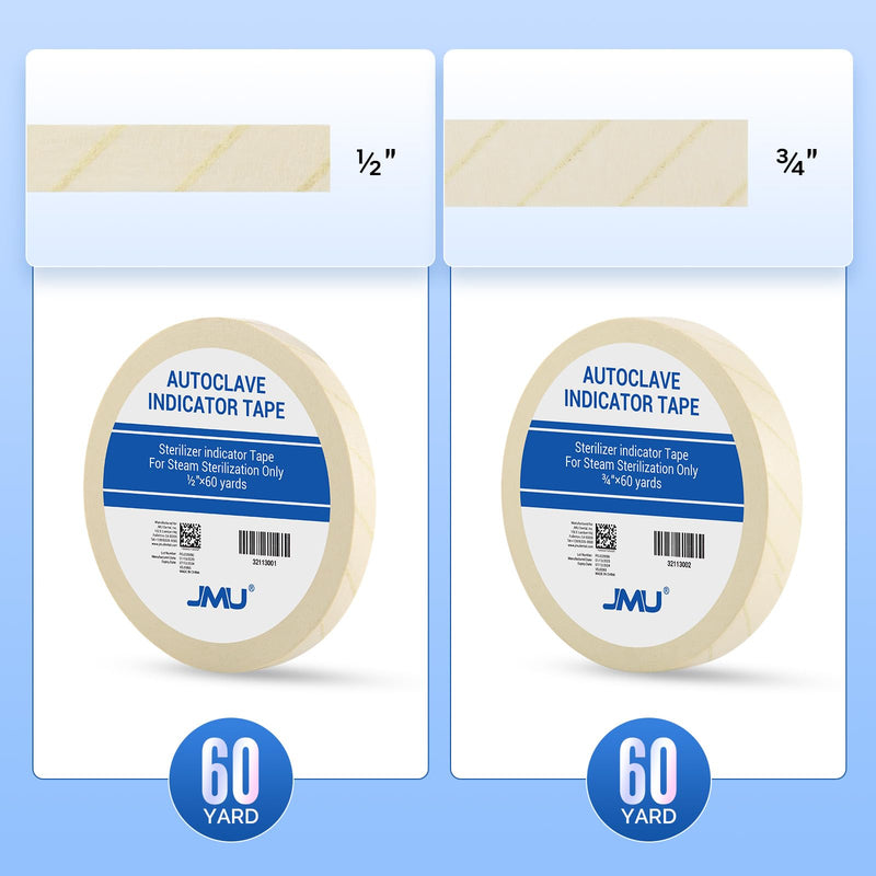 JMU Autoclave Tape 1 Roll, 3/4'' x 60 Yards, Sterilization Indicates Tape for Steam Sterilization 3/4"