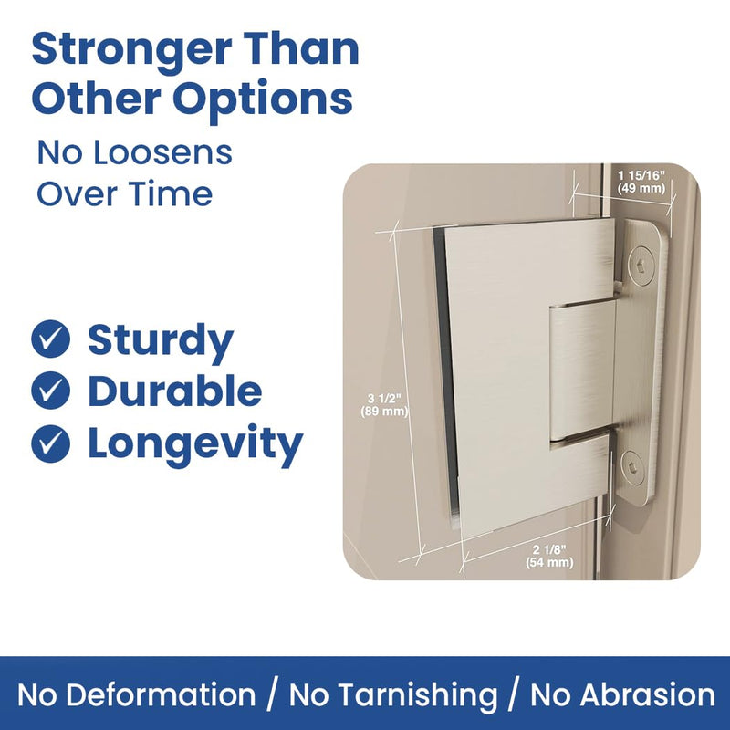 Glass Shower Door Hinges – Frameless Heavy Duty 90 Degree Wall to Glass Replacement Hinge with Mounting Hardware – Bathroom Accessories (Squared, Brushed Nickel)