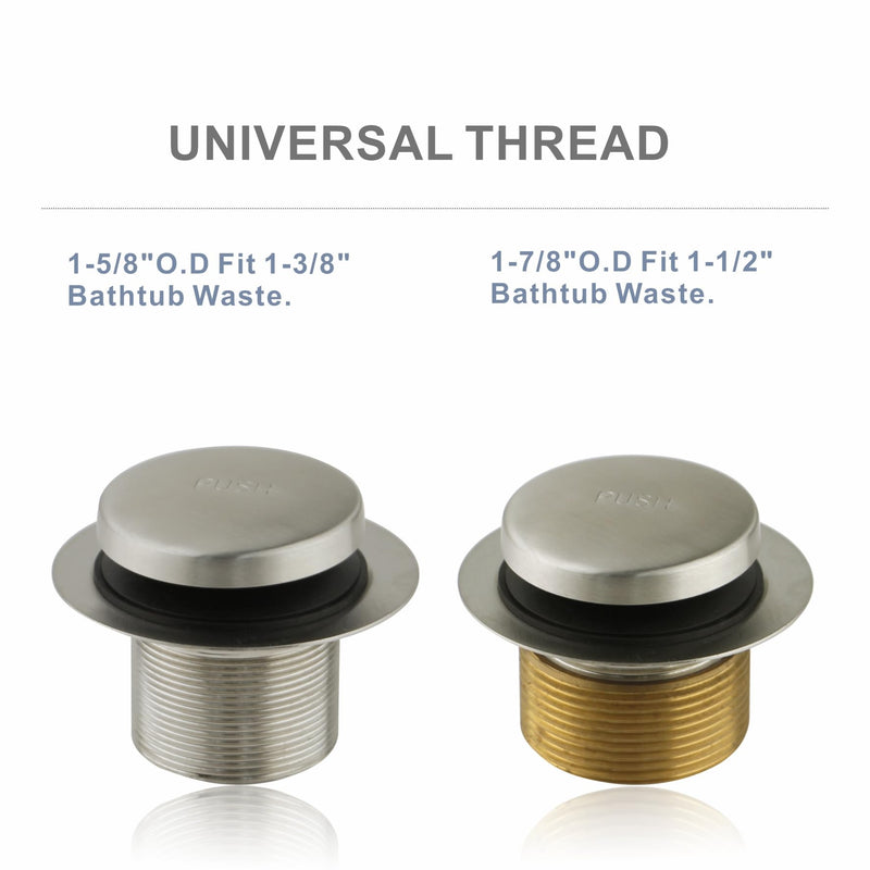 Brushed Nickel Tub Drain Tip-Toe Tub Trim Set Conversion Kit Assembly, Hidrop Bathtub Drain Replacement Trim Kit with 2-Hole Overflow Faceplate and Universal Fine/Coarse Thread, Brushed Nickel 2 Holes
