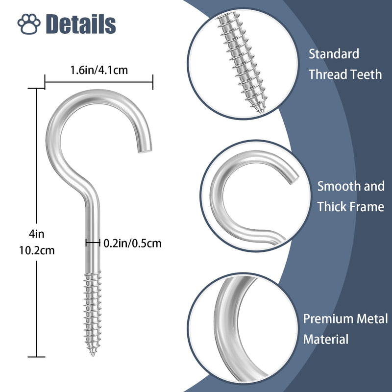 4 Inch Large Heavy Duty Screw Hooks, 10 Pcs Ceiling Hooks for Hanging Plants Indoor and Outdoor Use Silver