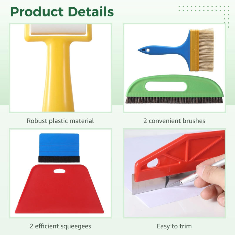 Wallpaper Smoothing Tool Kit, 13 Pcs Smoother Tools with Squeegee, Wallpaper Brush, Seam Roller, Measure Tape, Vinyl Cutter, Craft Cutter with 5 Replacement Blades for Contact Paper, Glass Film