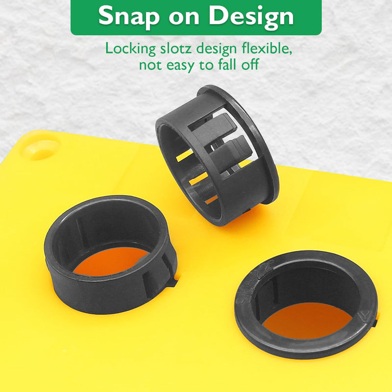 1/2"(13mm) Black Snap-in Knockout Insulating Bushing Grommets, Plastic Cable Hole Grommets for Wiring, Round Nylon Snap in Locking Electrical Wire Cord Hose & Tubing Bushings Grommets, 50pcs SB-13, 1/2"