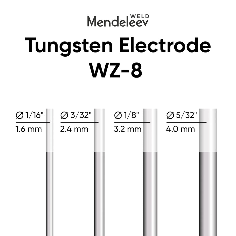 WZ-8 WHITE 3/32" Tungsten Electrode TIG Welding 10-Pack (Zirconiated-0.8% WZ8/EWZ8) 3/32"