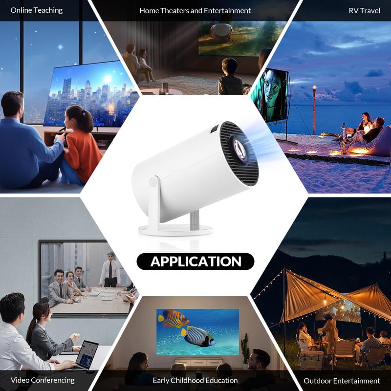 2025 Upgraded HY300 PRO+ Mini Portable Projector,Smart Projector with Android 11.0, 200 ANSI Lumens, Short Focus, WiFi6 + BT5.0, Support 4K 1080P Decoding, for Outdoor Camping,Home Theater HY300PRO+