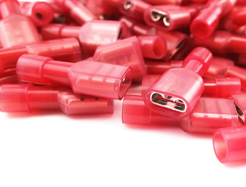 yueton® 100pcs Red 22/18- Gauge Nylon Female Fully-Insulated Quick Disconnects Wiring Spade Wire Crimp Terminal