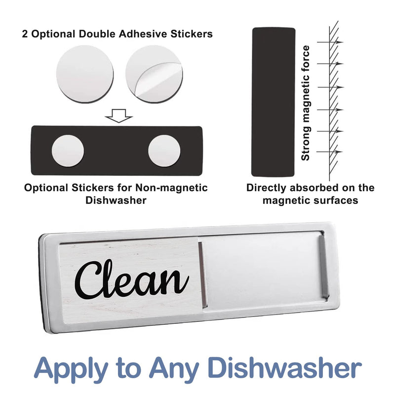 Oxepleus Dishwasher Magnet Clean Dirty Sign, Farmhouse Rustic Wood Design Black and White Non-Scratch/Easy to Read & Slide/Strong Magnetism Kitchen Storage and Decoration Accessories (A-Silver) A-silver