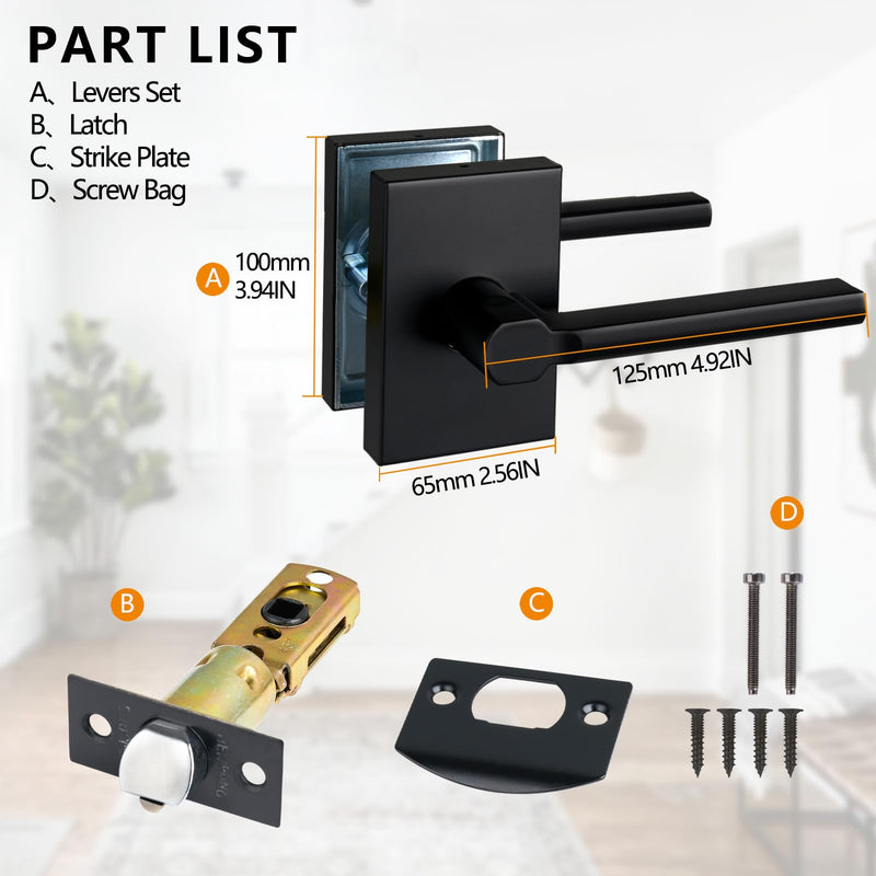 NEWBANG Long Plate Hall and Closet Lever Handle Lock in Matte Black Finish-Heavy Duty Handle in Silver for Passage Door，MDC894-DB-PS-2P 2 Pack HALL & CLOSET