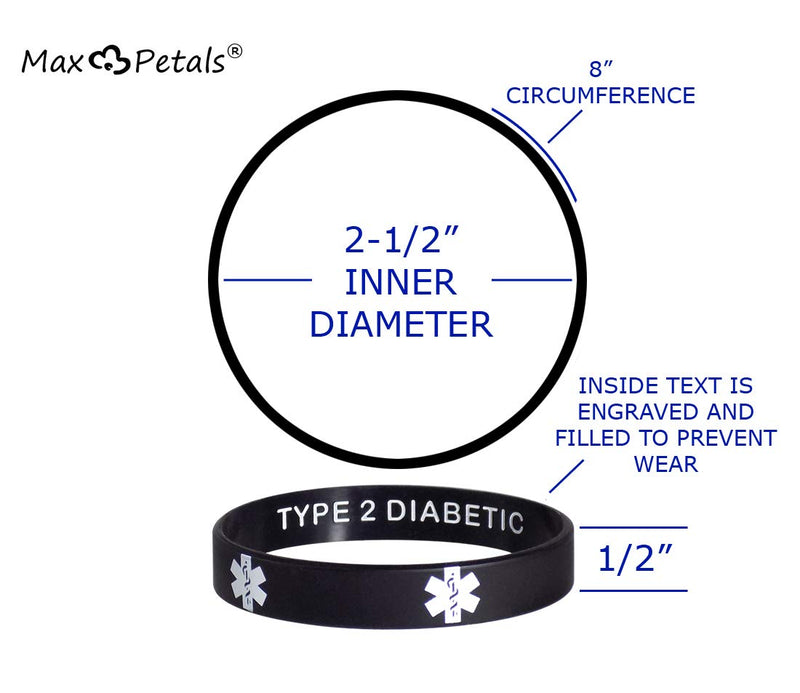 Type 2 Diabetic Discreet Medical Alert ID Silicone Bracelets Wristbands 5 Pack