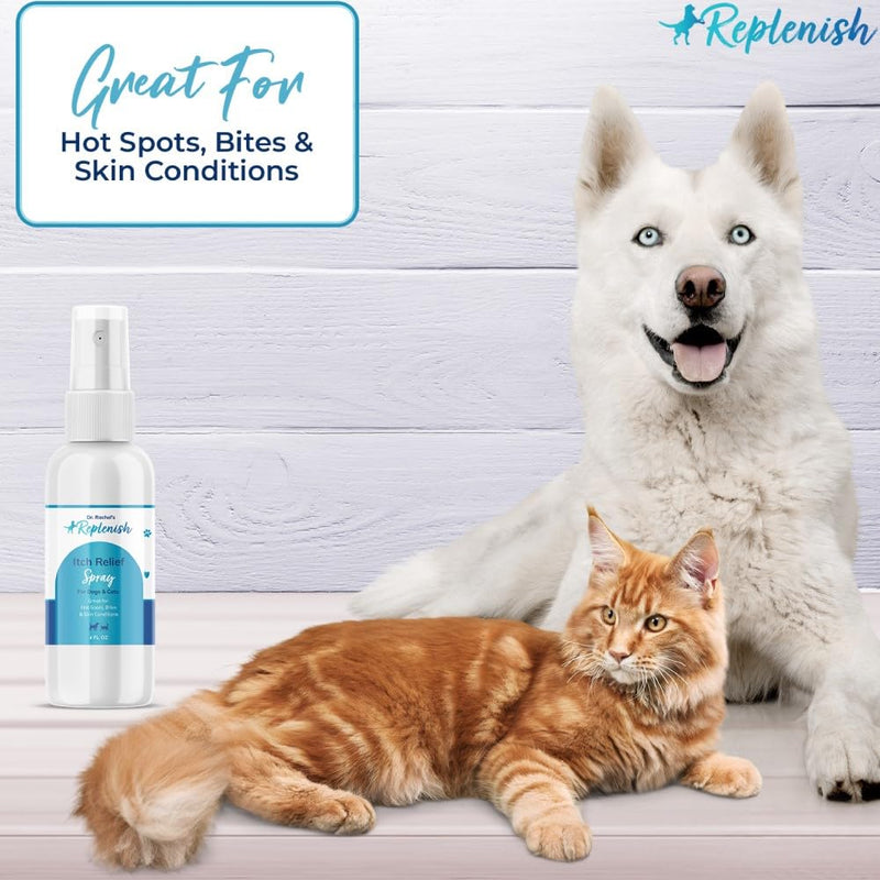Replenish Dog Hot Spot Spray for Pets - Dr. Rachel's Hydrocortisone and Pramoxine Formula for Dog Hot Spot Remedy, Insect Bites, and Skin Conditions in Dogs, Cats, and Horses - 4 oz - PawsPlanet Australia