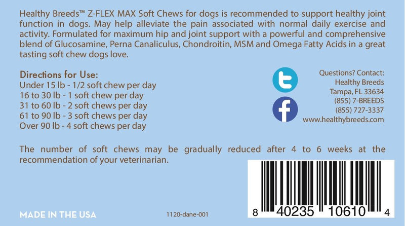 Healthy Breeds Great Dane Z-Flex Max Hip and Joint Soft Chews 50 Count - PawsPlanet Australia