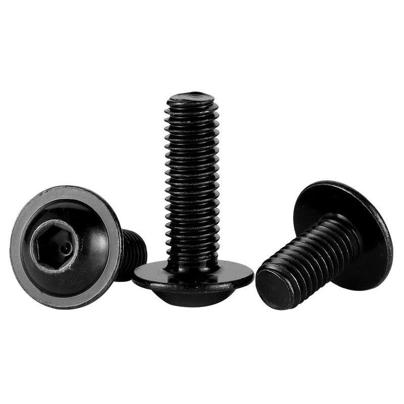 M6-1.0 x 10mm Flanged Button Head Socket Cap Screw Bolts, Allen Socket Drive, Stainless Steel 304, Black Oxide Finish, Quantity 25 M6-1.0 × 10mm