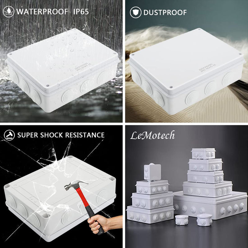 LeMotech Junction Box, ABS Plastic IP65 Waterproof and Dustproof, Universal Electrical Enclosure, Outdoor and Indoor Project Box 10 x 7.9 x 3.1 inch (255 x 200 x 80 mm) 10" x 7.9" x 3.1" (1pc)