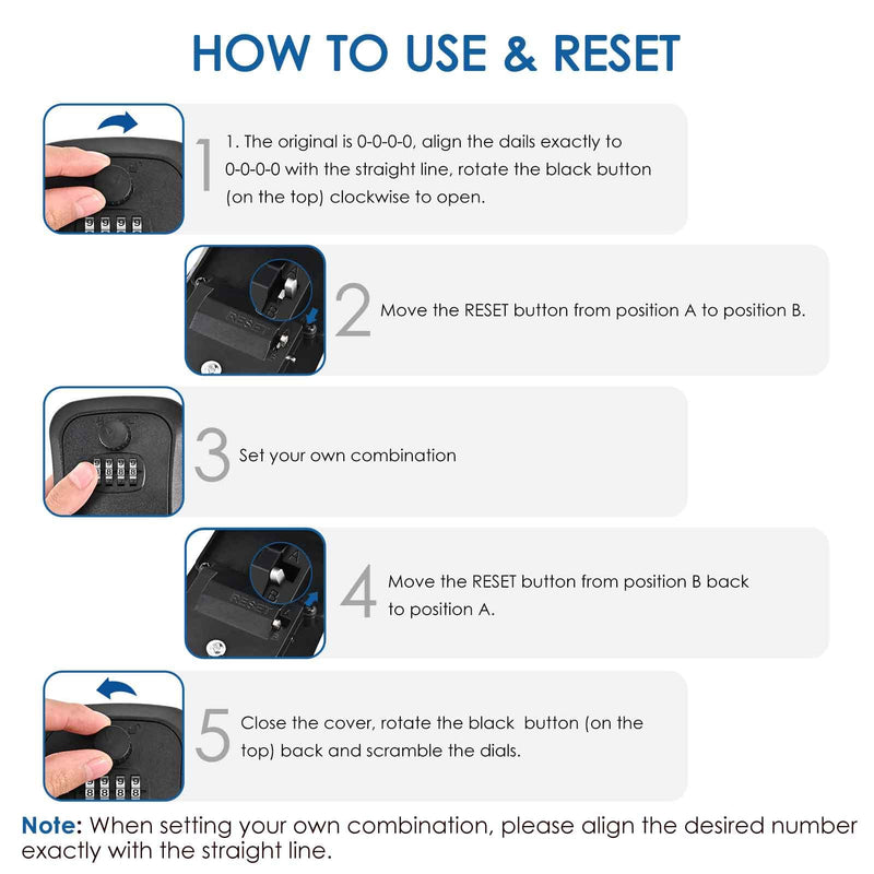 GIVERARE Key Lock Box, 4 Digits Combination Lockbox Wall Mount Outside, Waterproof Outdoor Key Hider for House Key Storage, Resettable Code Safe Security Password Boxes with Mounting Kit-Black 1 Pack Black-S