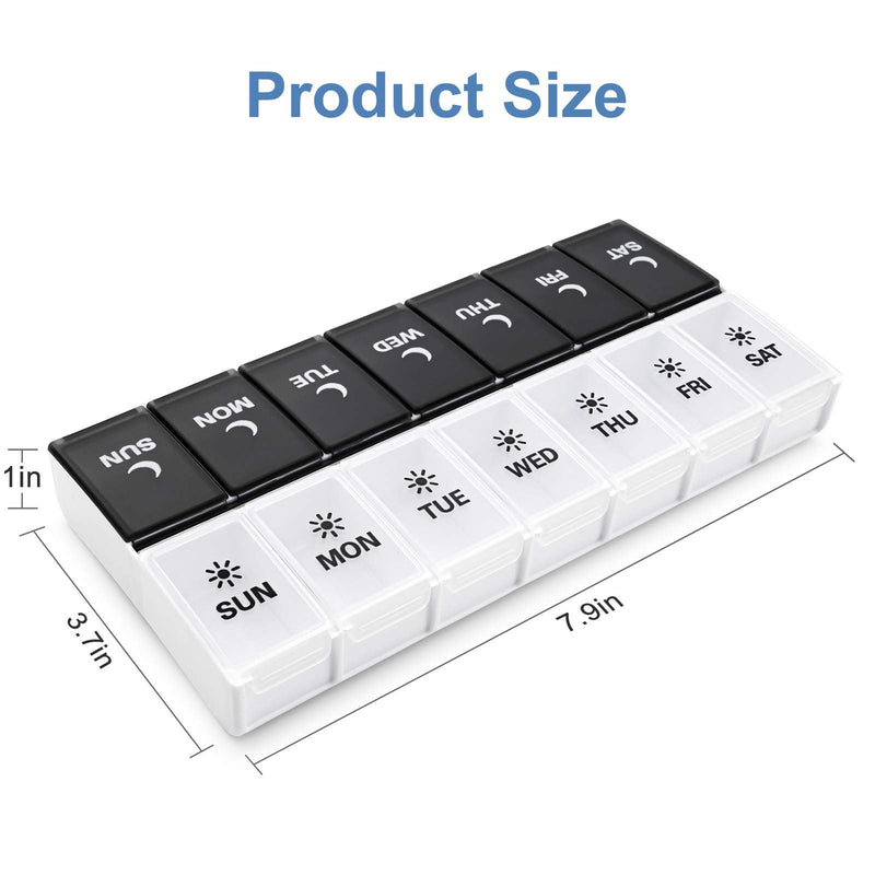 DANYING Large Pill Organizer 2 Times a Day, Weekly Box Per AM PM Case, Day Night Container 7 Vitamin Case Twice Black 1 Count (Pack of 1)