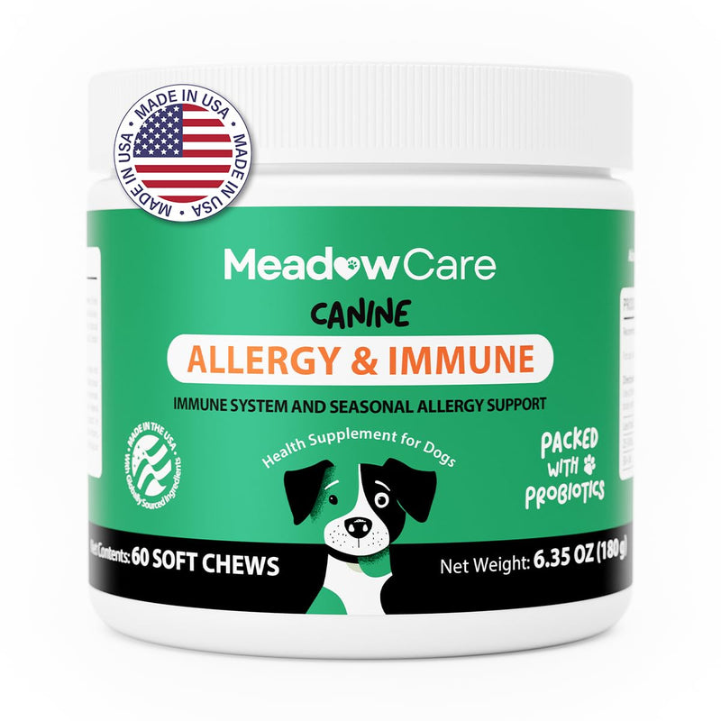 Allergies & Immune Support for Dogs | Canine Seasonal Allergy Relief & Healthy Immune System Support | Packed with Probiotics and Turmeric | 60 Soft Chews180 g (6.35 oz) | Meadowcare