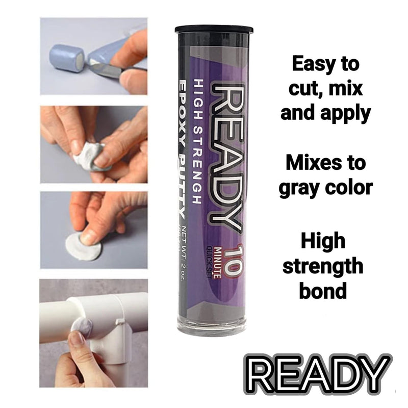 Ready High Strength Epoxy Putty, 10 Minute Quick Set, High Temperature, Metal, Glass, Wood, Plastic, Ceramic, Stone, Tile, Concrete