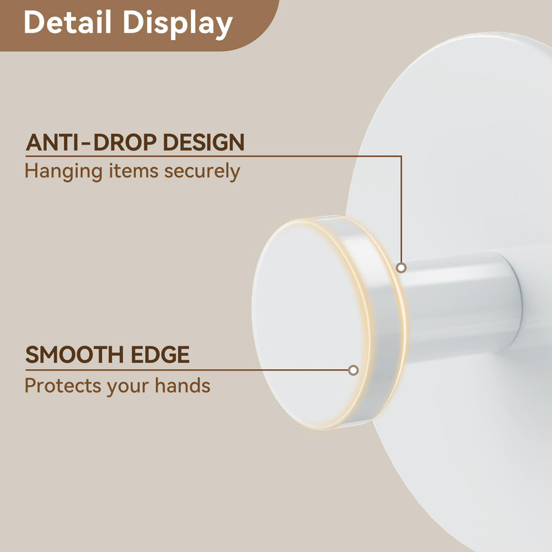 Adhesive Wall Hook for Coat and Towel: Extra Sticky 12 LB (Max), Stainless Coat Rack Door Holder Hanger, White Heavy Duty 4 Pack