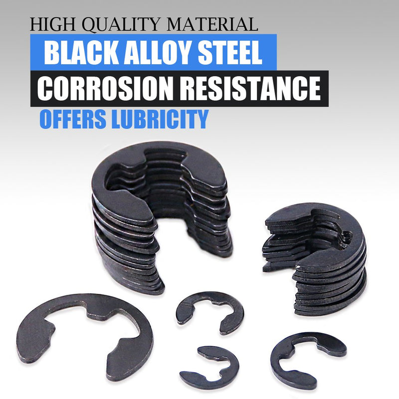 Glarks 300-Pieces 10 Size Black Alloy Steel E-Clip External Retaining Ring Washer Assortment Set