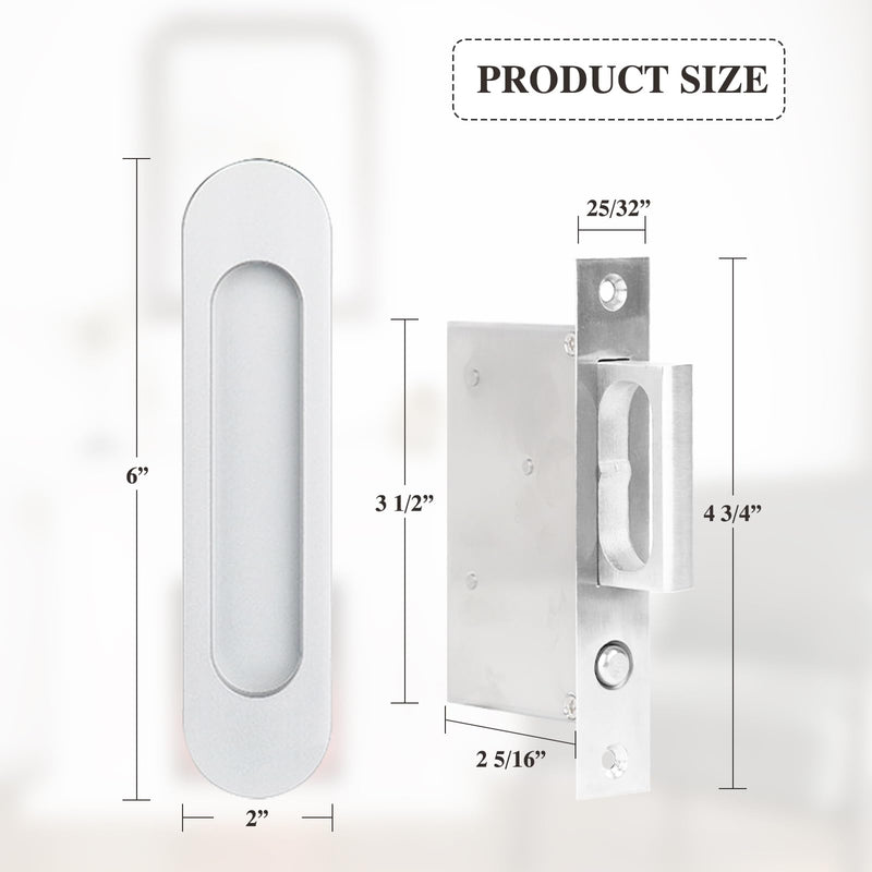 Pocket Door Handle with Edge Pull,6 inch Oval Recessed Flush Pocket Door Pulls,304 Stainless Steel Pocket Door Hardware, Hidden Edge Pull with Push Automatic Bounce Switch,Silver Silver 6 Inch