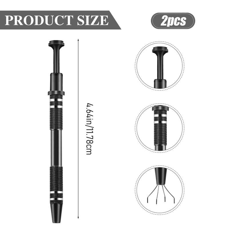 2Pcs 4 Prongs Jeweler's Pick Up Tool Stainless Steel Piercing Ball Grabber 4 Prong Diamond Claw Tweezers Pearl Grabber Pick Up Tool for Tiny Objects Ic Chips Electronic Components