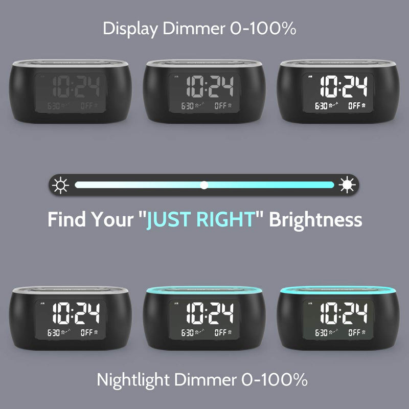 HOUSBAY Glow Small Alarm Clock Radio for Bedrooms with 7 Color Night Light, Dual Alarm, Dimmer, USB Charger, Battery Backup, Nap Timer, FM Radio with Auto-Off Timer for Bedside Black