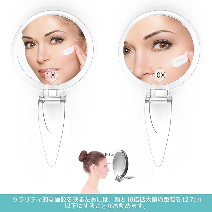 B Beauty Planet Hand Mirror, Magnifier, 10x Double Sided Mirror with Handle, 10x and Equal Time, Tabletop Hand Mirror, Stand Mirror, Foldable Makeup Mirror, Round 15CM, Clear - NewNest Australia