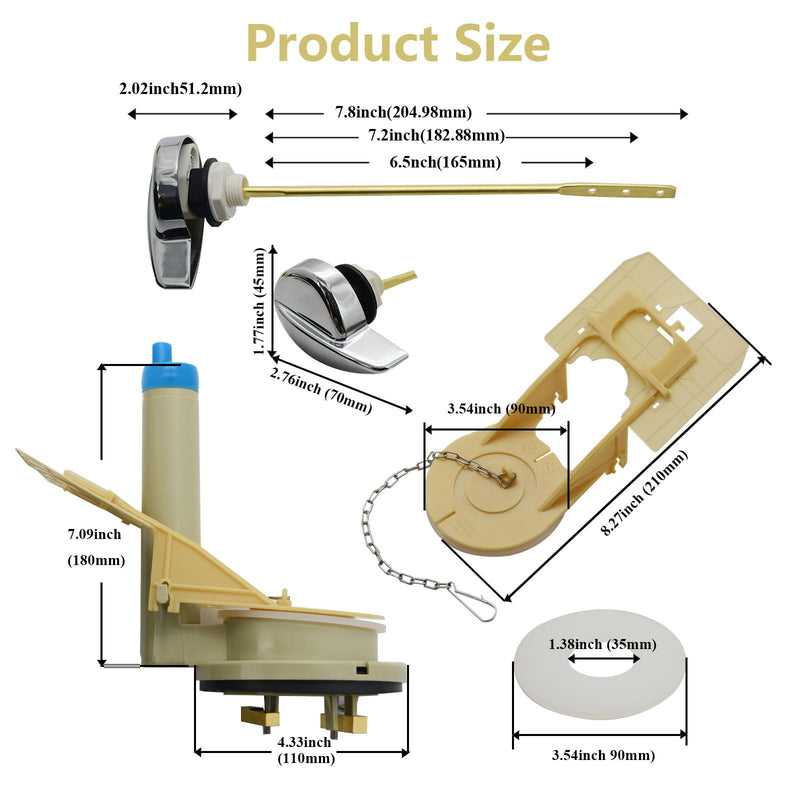 Toilet Flush Valve & WC Lever Replacement Parts,Side Mount Flush Handle Kit,9.8-Inch Solid Copper Rod with Chain,Compatible with 3-Inch One-Piece Toilets,TOTO THU Series Tank Repair Parts Toilet Flush Valve&Lever