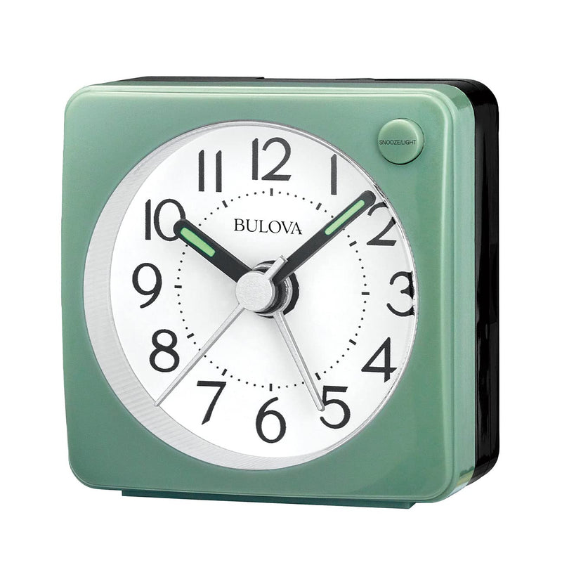 Bulova Clocks B1874, Ultra Small Travel Alarm with Snooze and Light, No Ticking, Verde,Green