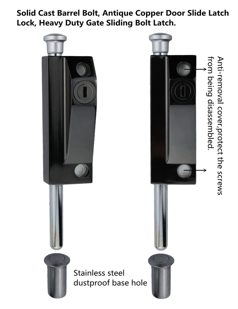Spring Loaded Latch pin Black Heavy Duty Sliding Bolt Marine Grade,Barrel Bolt Thickened Vertical Latch Door Lock Cane Bolts for Gates Garage barn Double Door (Black) - NewNest Australia