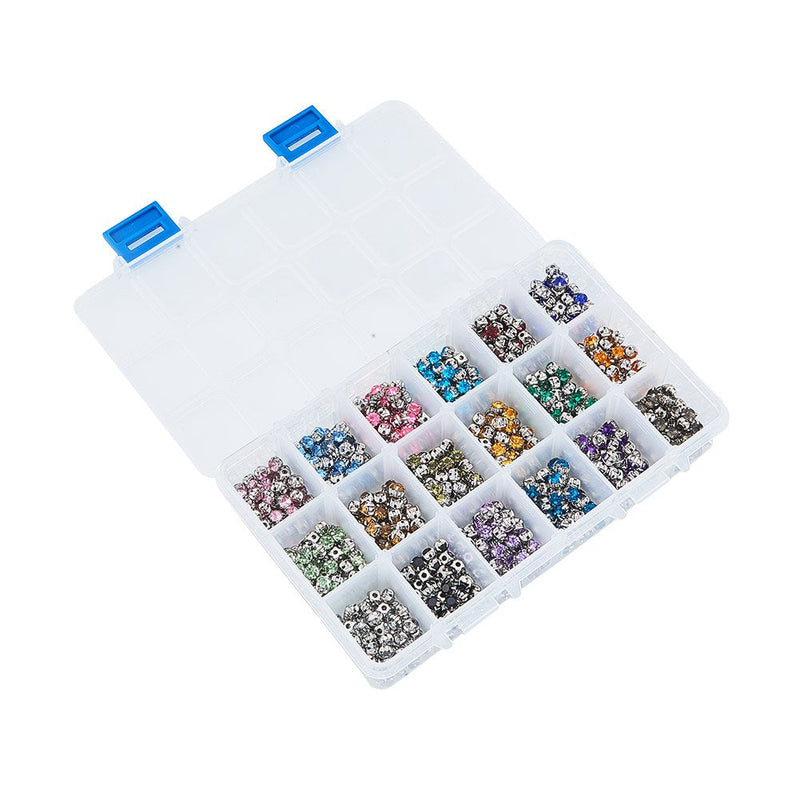 PH PandaHall 900pcs Sew on Acrylic Rhinestone Faceted Montee Five-Hole Beads with Brass Base 5x5x4mm for Jewelry Making Mixed Color Length 5mm 18 Colors-900 Pcs